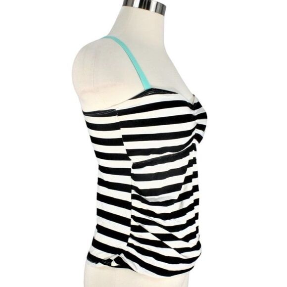 Swim Tankini Top Only Adjustable Strap Padded Bra Black & Cream Stripes Size Med - Picture 2 of 7